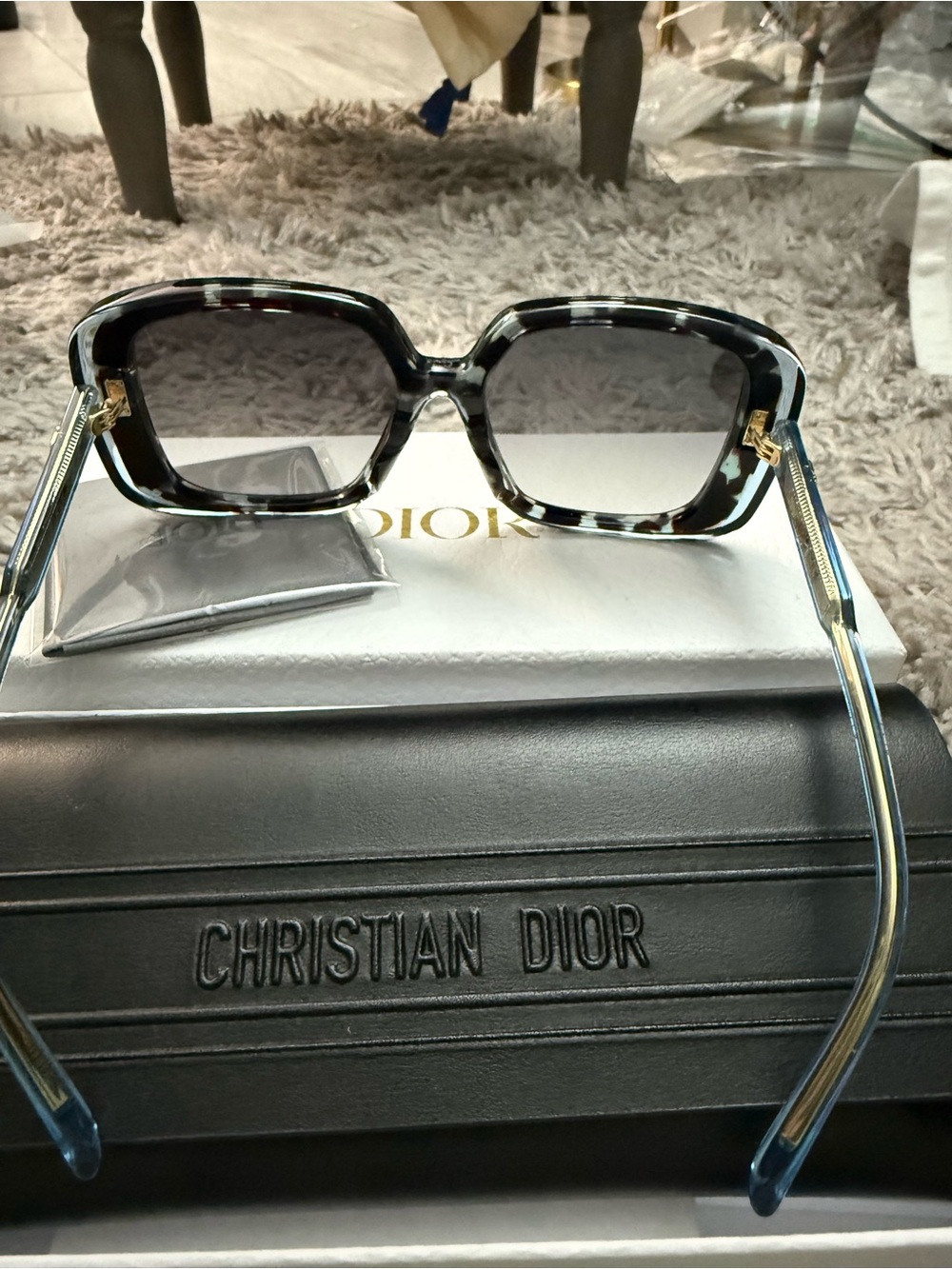Dior Square Blue Tortoiseshell Gradient Sunglasses
